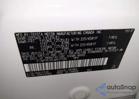 2018 Toyota Rav4 Xle z USA, uszkodzony, nr VIN 2T3WFREV8JW427599